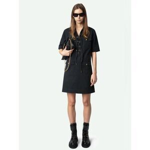 Zadig & Voltaire Lace up Utility Mini Sporty Shirt Dress in black cotton